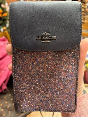 Coach Navy Leather Top Glitter Crossbody Phone Case